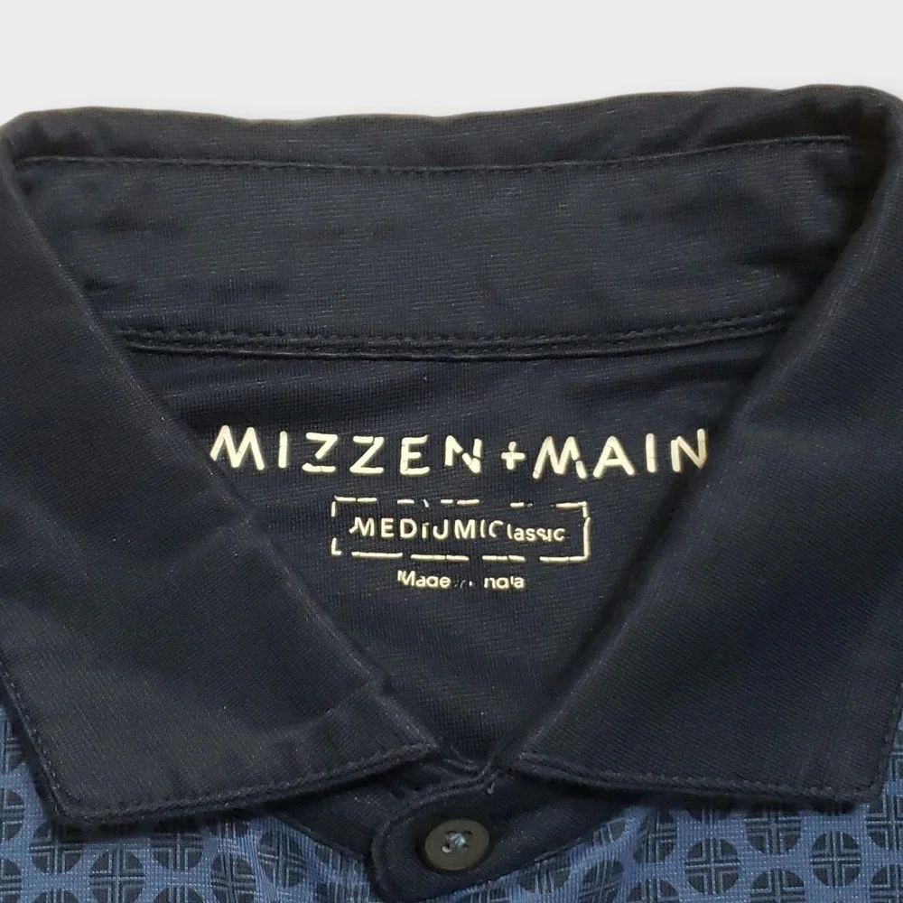 Mizzen+Main‎ Mens Contrast Collar Polo Classic Blue Geometric Print Shirt Medium